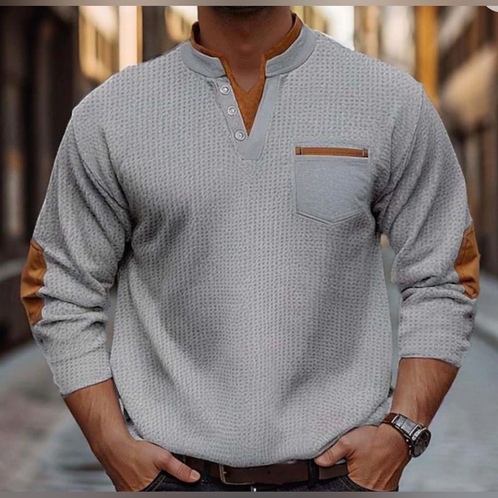 Ouku Waffle Henley Shirt with Elbow Patches Grey 2XL NWT IN PACKAGE